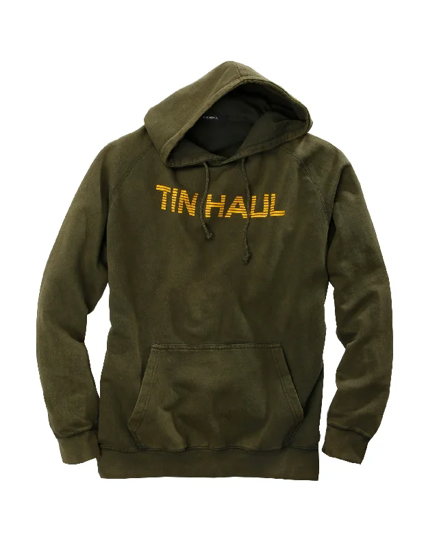 MENS TIN HAUL WORDING IN GOLD OLIVE SWEATSHIRT