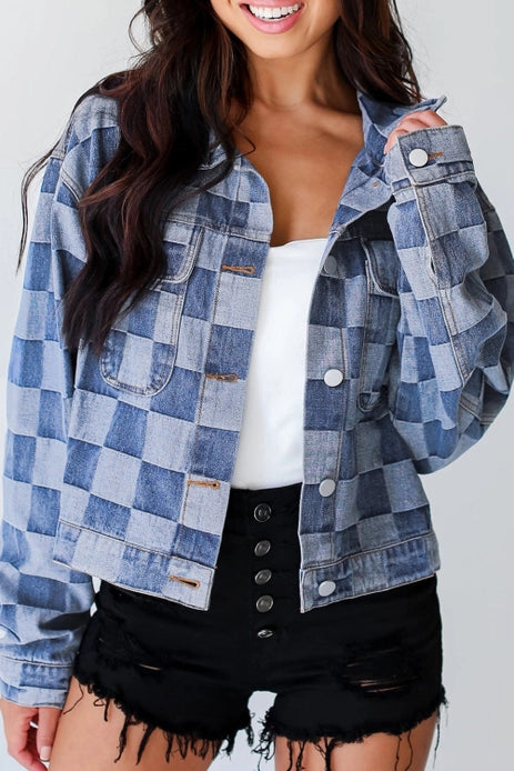 CHECKER DENIM POCKETED JACKET