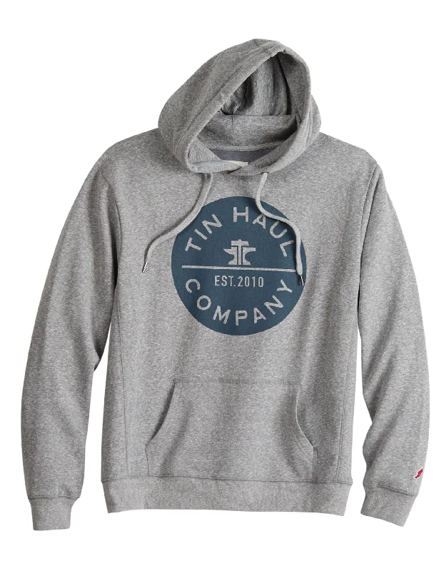 MENS TIN HAUL PULLOVER HOODIE CIRCLE SCREDN PRINT TRIBLEND HEATHER GREY