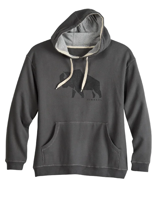 MENS TIN HAUL PULLOVER HOODIE MODERN BULL SCREEN PRINT HEAVYWEIGHT DARK GREY