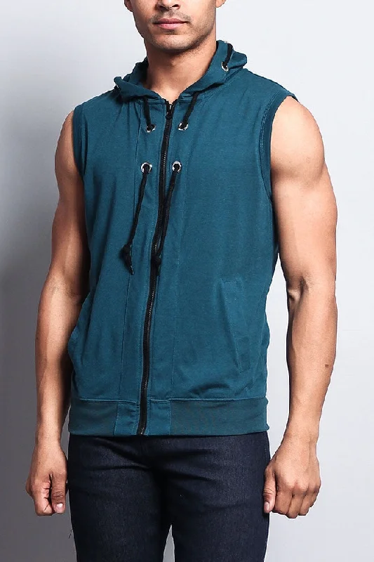 Eyelet Sleeveless Contrast Hoodie