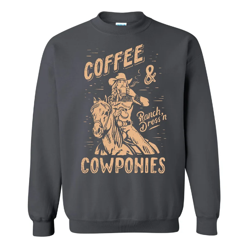 COFFEE & COWPONIES CHARCOAL CREWNECK