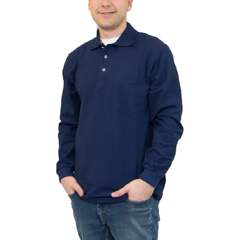 All American Clothing Co. - Long Sleeve Pique Cotton Polo with Pocket