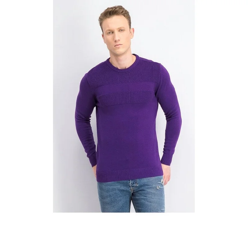 Club Room Men's Cotton Solid Textured Crew Neck Sweater Purple Size 2 Extra Large - XXL