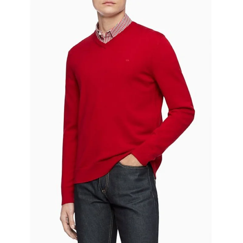 Calvin Klein Men's Merino Wool V-Neck Sweater Red Size Extra Small - X-Small