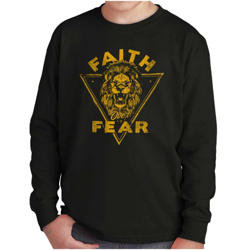 Faith Over Fear Lion Youth Long Sleeve T Shirt