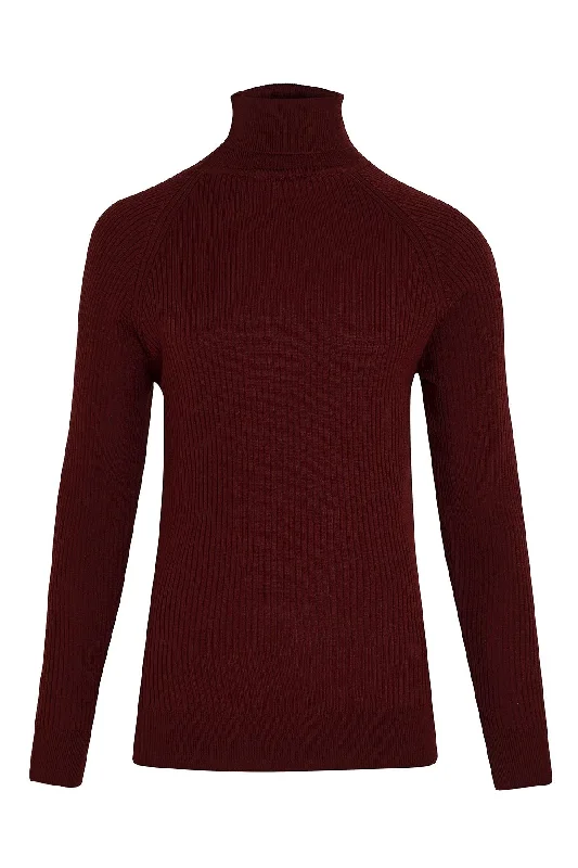 Slim Fit Patterned Burgundy Turtleneck Sweater