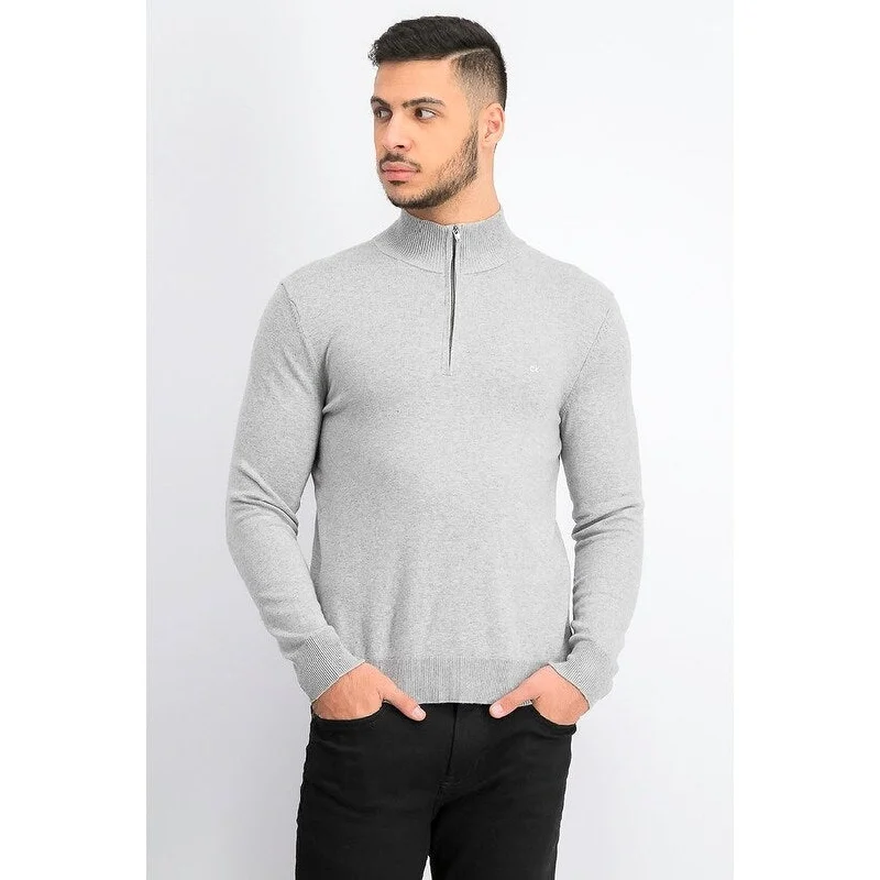 Calvin Klein Men's Cotton Modal Long Sleeve 1/4 Zip Heroic Heather Silver Size Small