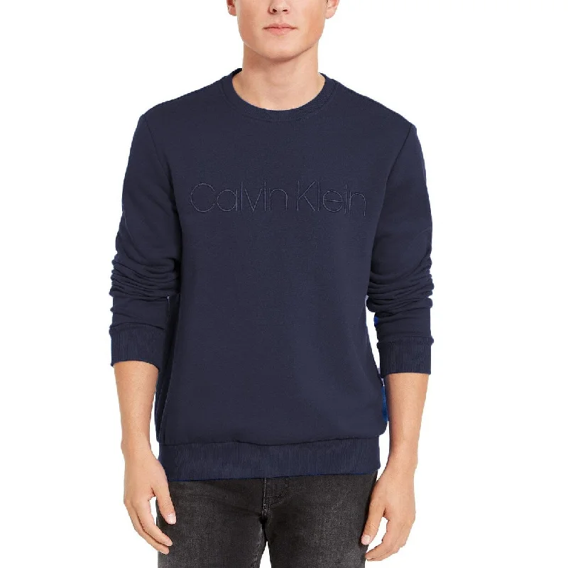 Calvin Klein Men's Tonal Embroidered Logo Fleece Sweatshirt Navy Size Extra Large