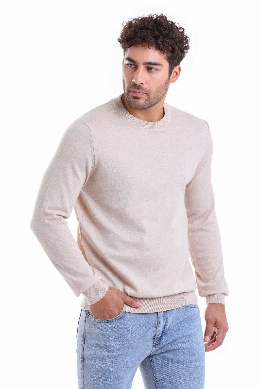 Regular Fit Cotton Beige Crewneck Sweater