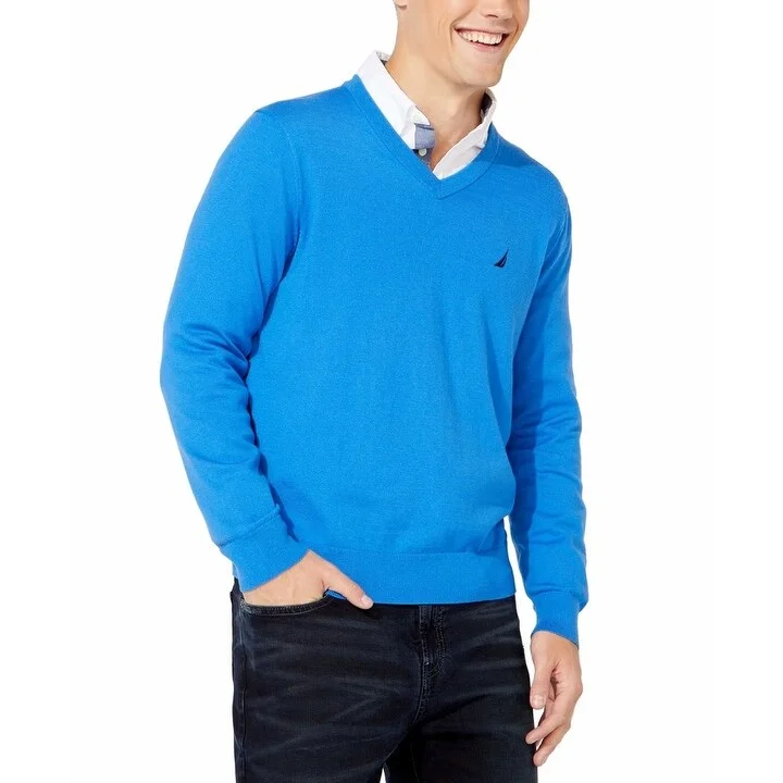 Nautica Men's Lightweight Jersey V-Neck Sweater Blue Size X-Large