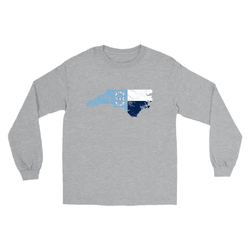 North Carolina Distressed State Flag Grey Adult Long Sleeve T-Shirt