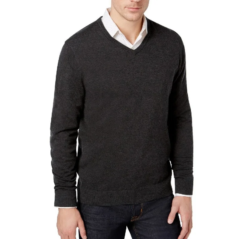 Alfani Men's Solid V-Neck Cotton Sweater Black Size Extra Large