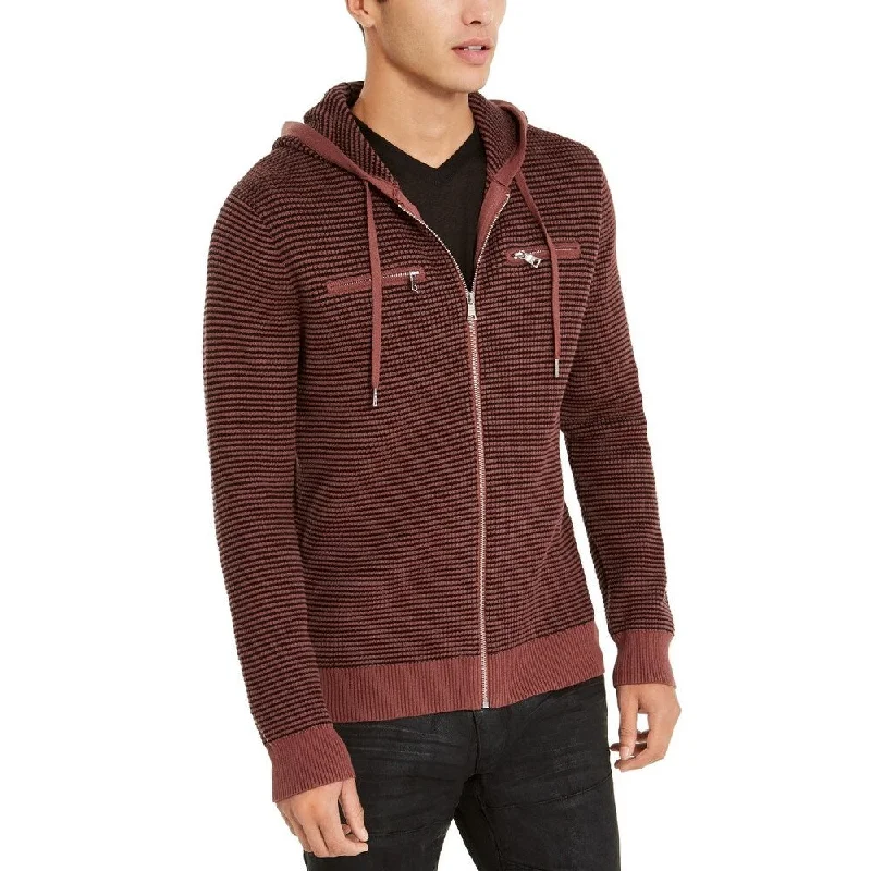 INC International Concepts Men's Textured Zip-Front Hoodie Wine Size Extra Large