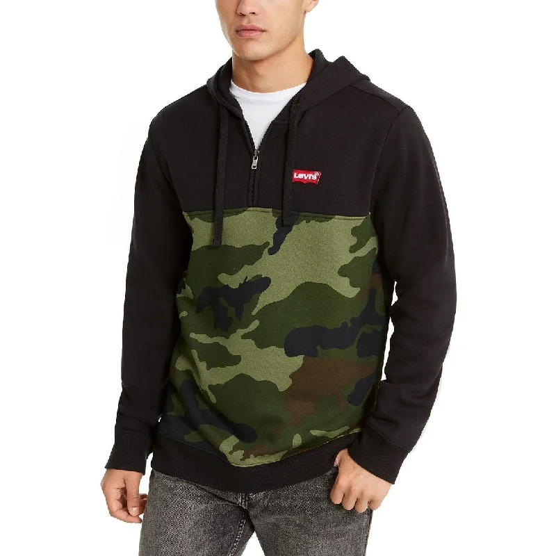 Levi's Men's Patrick Camo Black Quarter-Zip Hoodie Dark Gray Size S - Small