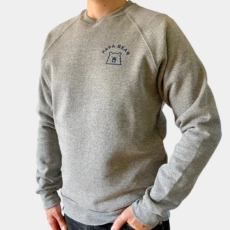 Papa Bear Crew Sweatshirt (Grey Marl + Navy)