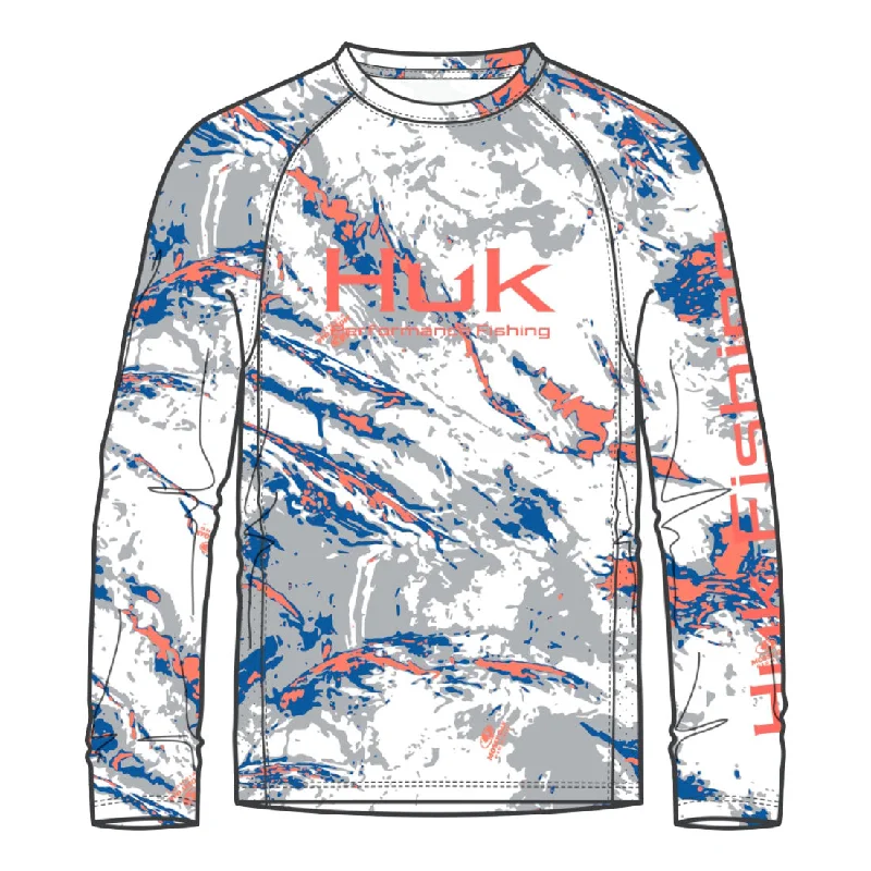 Huk Pursuit Mossy Oak Printed Long Performance Sleeve Crew T-Shirt - Ocean Blue