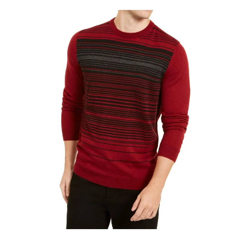 Alfani Men's Merino Blend Stripe Crewneck Sweater Red Size Large