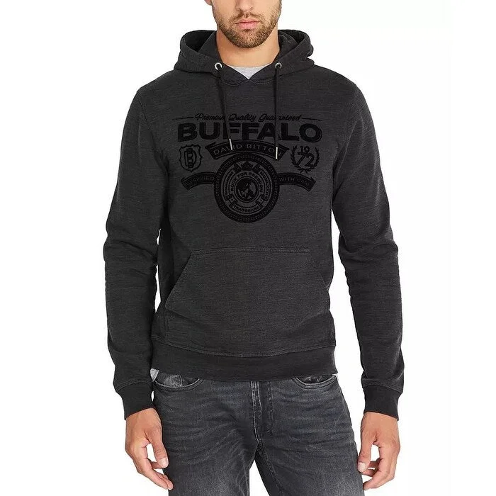 Buffalo David Bitton Men's Fiband Fleece Logo Hoodie Charcoal Size Medium