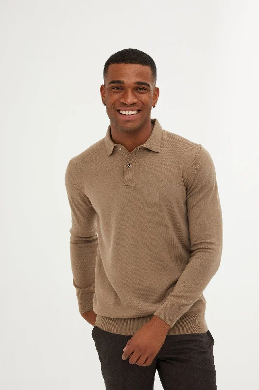 Regular Fit Plain Cotton Blend Grej Polo Sweater