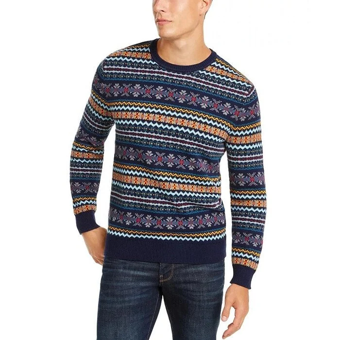 Club Room Men's Fairisle Crewneck Sweater Blue Size XX-Large