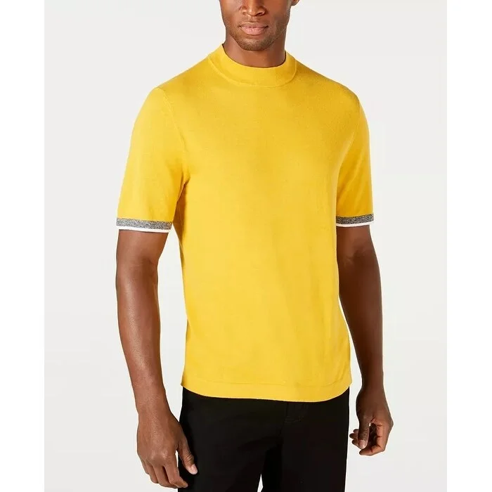 Alfani Men's Short-Sleeve Mock Neck Sweater Yellow Size X-Large