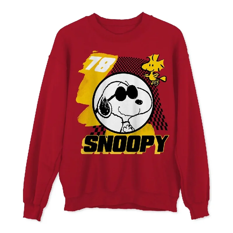 Hybrid Men's Snoopy Yellow Check Graphic Sweatshirt Red Size Small