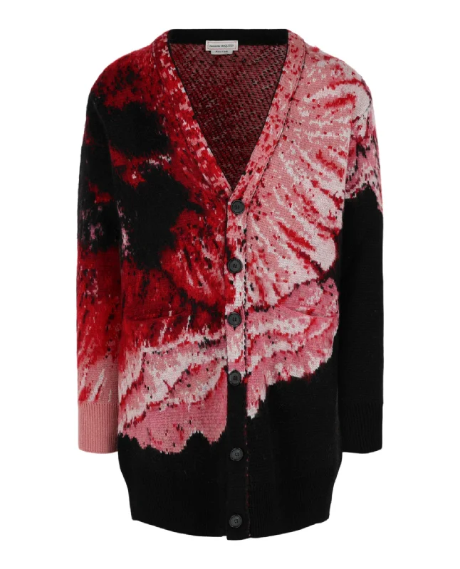 Alexander McQueen Mens Flower Jacquard Oversized Cardigan Sweater