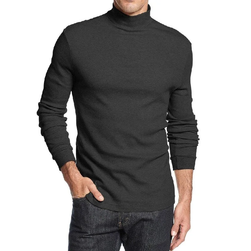 John Ashford Men's Mock Neck Solid Interlock Shirt Deep Black Size Large - L