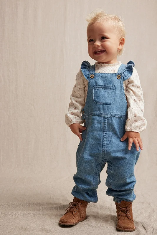 Baby blue denim overalls