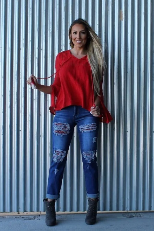 Paisley Patch Boyfriend Jeans