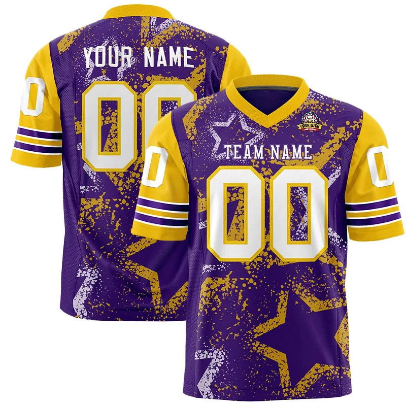 Custom Aqua Purple-White Personalized Star Pattern Design Authentic Football Jersey