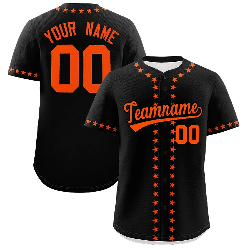 Custom Black Orange Star Ribbing Authentic Baseball Jersey