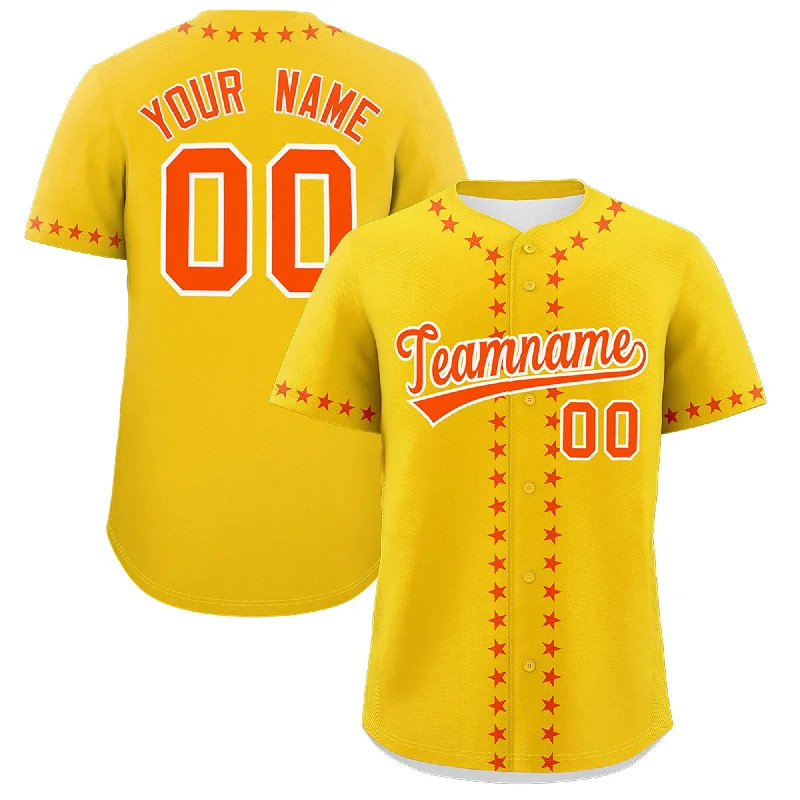 Custom Gold Orange Star Ribbing Authentic Baseball Jersey