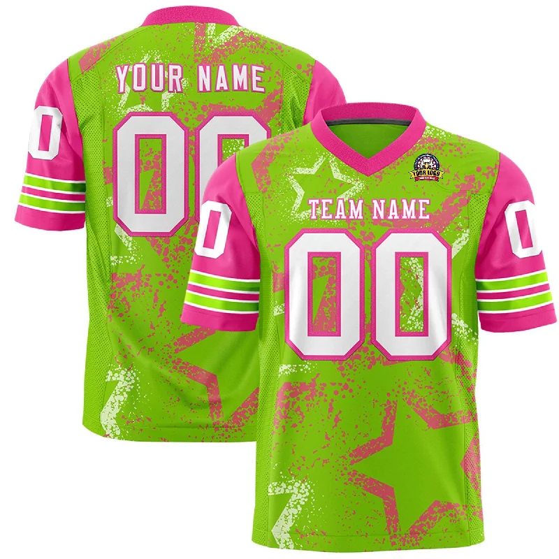 Custom Neon Green Navy-White Personalized Star Pattern Design Authentic Football Jersey