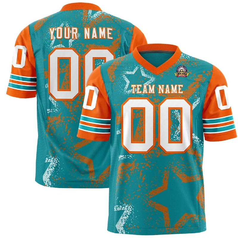 Custom Orange Aqua-White Personalized Star Pattern Design Authentic Football Jersey