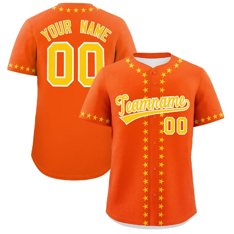 Custom Orange Gold Star Ribbing Authentic Baseball Jersey