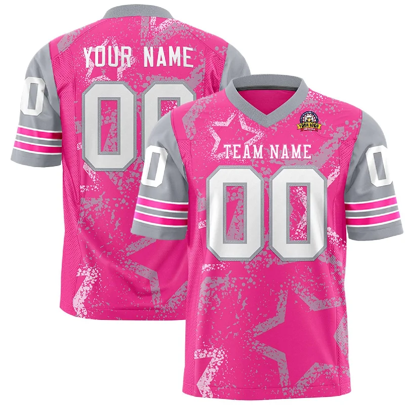 Custom Pink Powder Blue-White Personalized Star Pattern Design Authentic Football Jersey