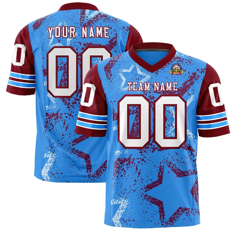 Custom Powder Blue Purple-White Personalized Star Pattern Design Authentic Football Jersey