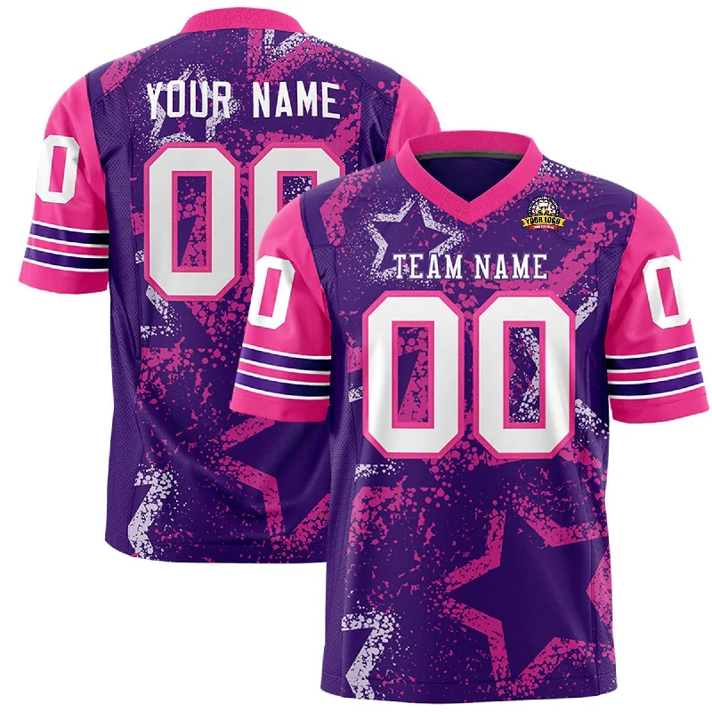 Custom Purple Gold-White Personalized Star Pattern Design Authentic Football Jersey