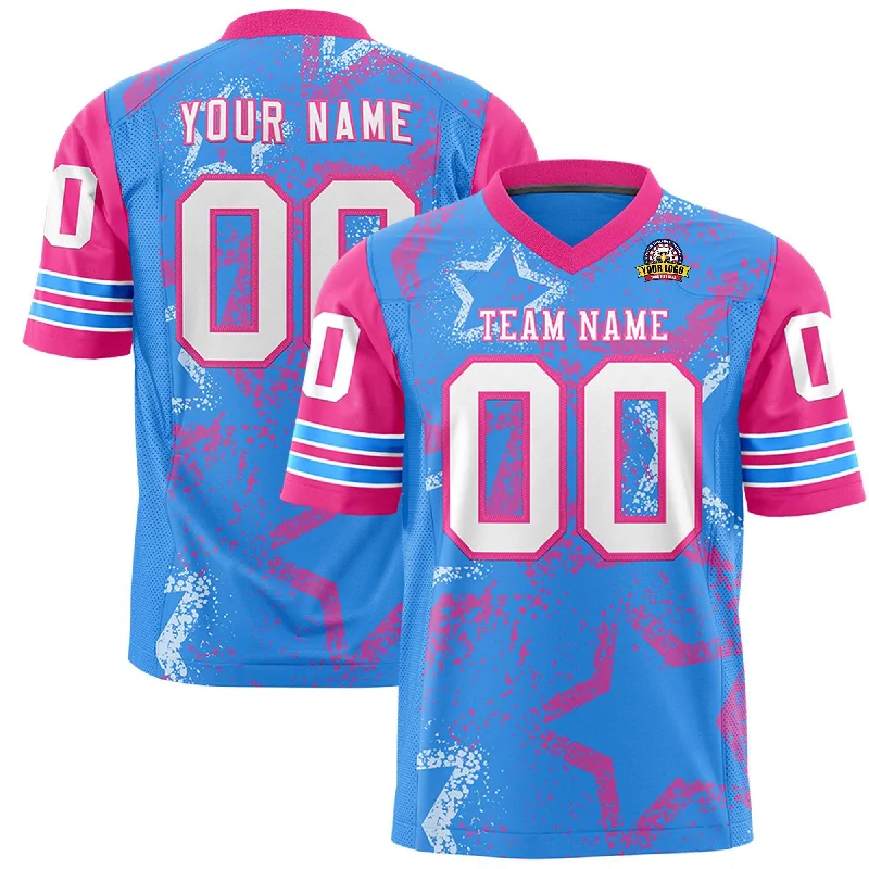 Custom Purple Powder Blue-White Personalized Star Pattern Design Authentic Football Jersey