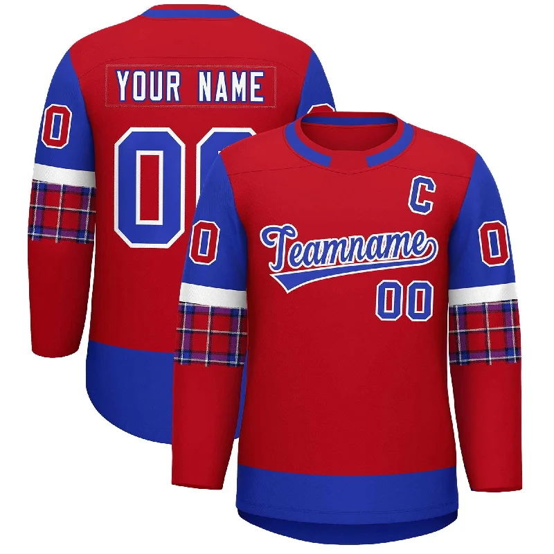 Custom Red Royal Personalized Raglan Sleeves Round-Neck Hockey Jersey