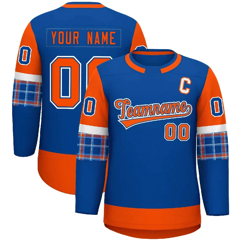 Custom Royal Orange Personalized Raglan Sleeves Round-Neck Hockey Jersey