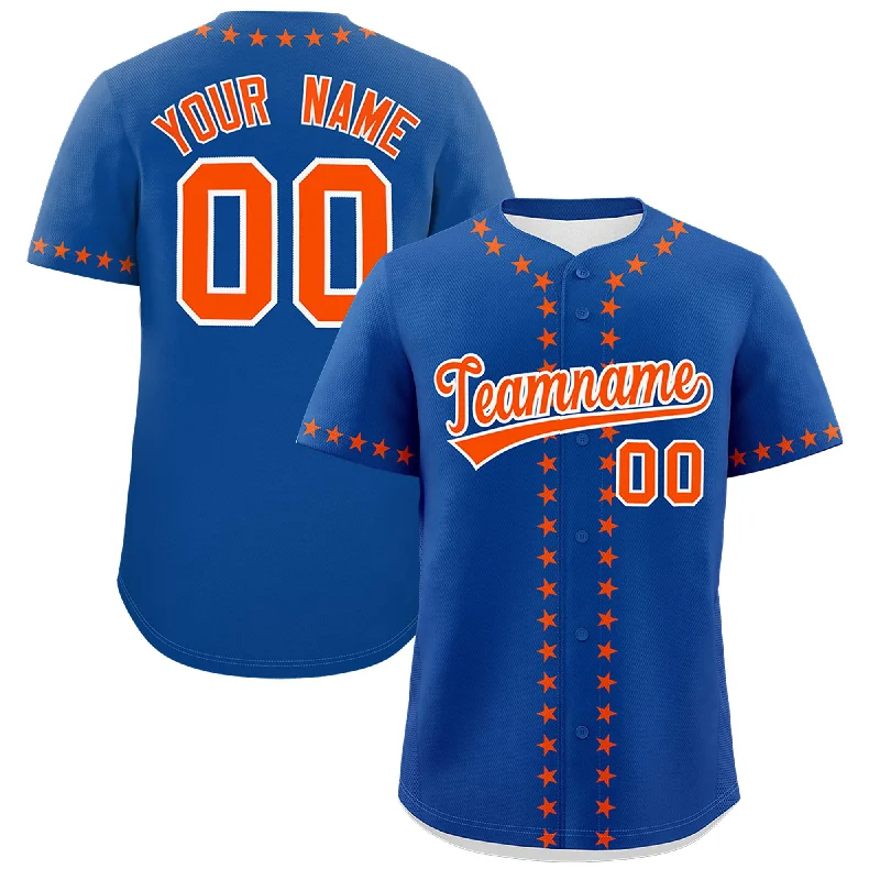 Custom Royal Orange Star Ribbing Authentic Baseball Jersey