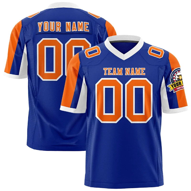 Custom Royal Orange-White Color Block Personalized Raglan Sleeves Authentic Football Jersey