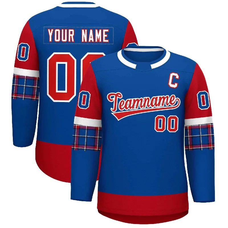 Custom Royal Red Personalized Raglan Sleeves Round-Neck Hockey Jersey