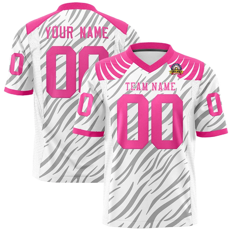 Custom White Gray Personalized Tiger Stripe Graffiti Pattern Authentic Football Jersey