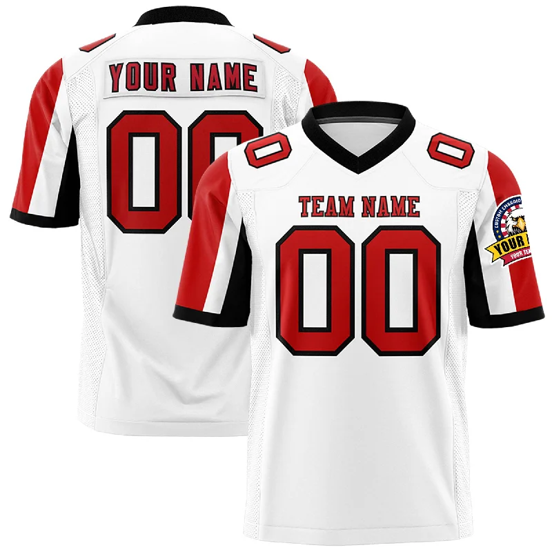 Custom White Red-Black Color Block Personalized Raglan Sleeves Authentic Football Jersey