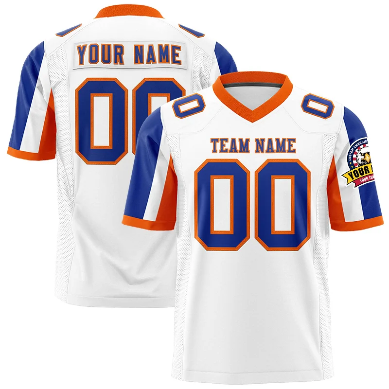 Custom White Royal-Orange Color Block Personalized Raglan Sleeves Authentic Football Jersey