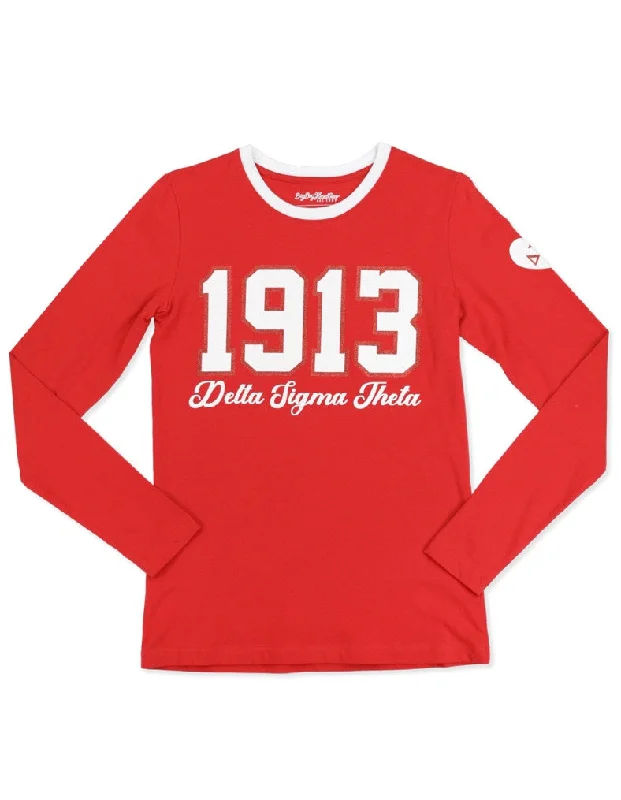 Delta Date Glitter Print Long Sleeve Tee